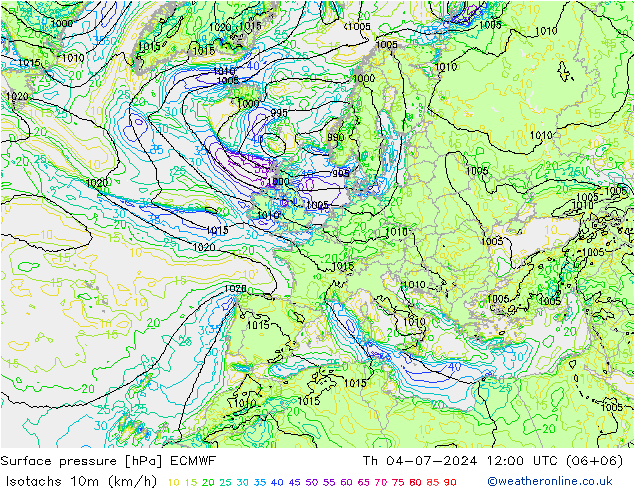 10米等风速线 (kph) ECMWF 星期四 04.07.2024 12 UTC