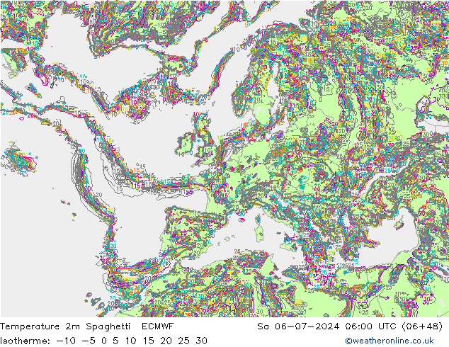 温度图 Spaghetti ECMWF 星期六 06.07.2024 06 UTC