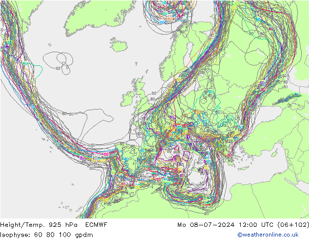 Hoogte/Temp. 925 hPa ECMWF ma 08.07.2024 12 UTC