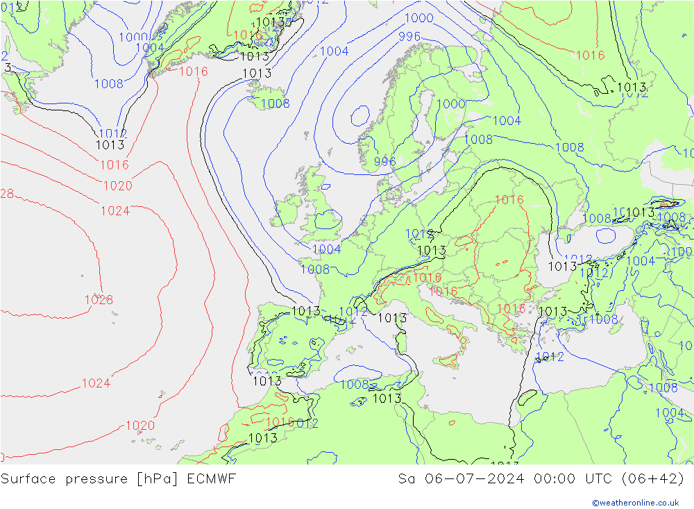 地面气压 ECMWF 星期六 06.07.2024 00 UTC