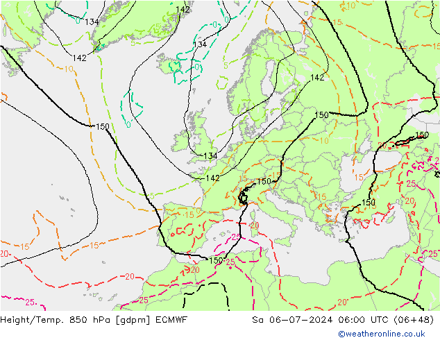 Hoogte/Temp. 850 hPa ECMWF za 06.07.2024 06 UTC