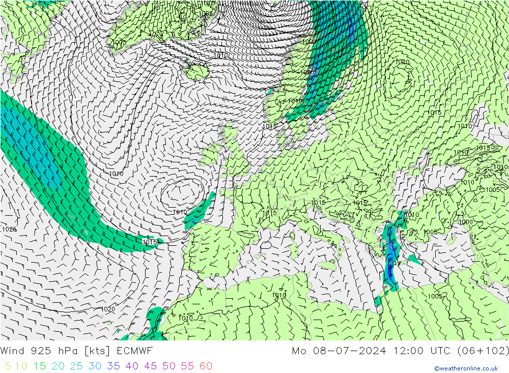 Wind 925 hPa ECMWF ma 08.07.2024 12 UTC