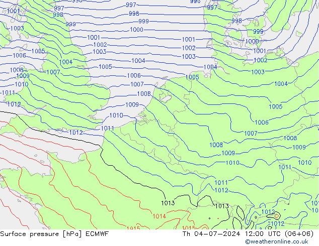 地面气压 ECMWF 星期四 04.07.2024 12 UTC