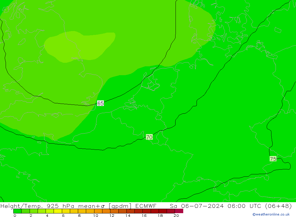 Hoogte/Temp. 925 hPa ECMWF za 06.07.2024 06 UTC