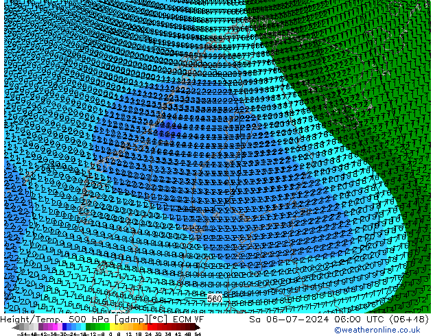 Hoogte/Temp. 500 hPa ECMWF za 06.07.2024 06 UTC