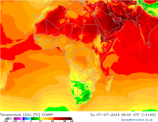 Temperatuurkaart (2m) ECMWF zo 07.07.2024 06 UTC