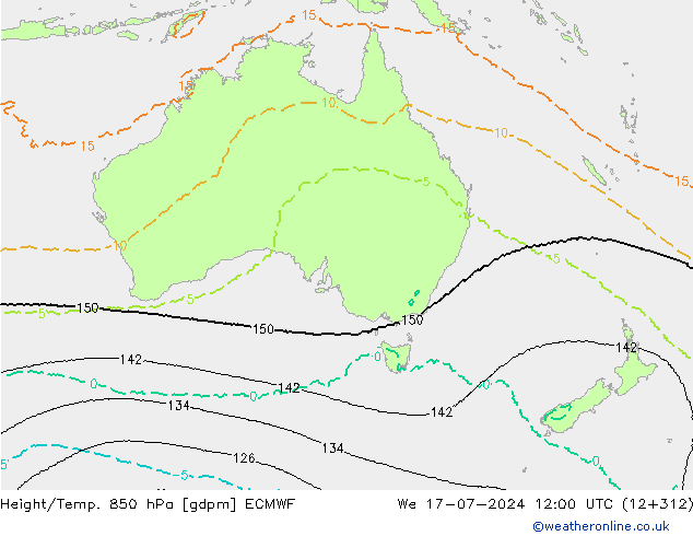 Hoogte/Temp. 850 hPa ECMWF wo 17.07.2024 12 UTC