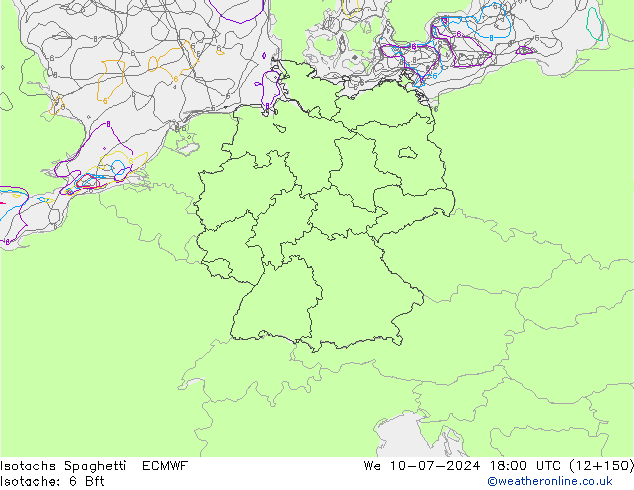 Isotachen Spaghetti ECMWF wo 10.07.2024 18 UTC