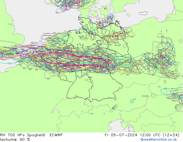 RH 700 hPa Spaghetti ECMWF 星期五 05.07.2024 12 UTC