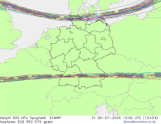 Hoogte 500 hPa Spaghetti ECMWF vr 05.07.2024 12 UTC