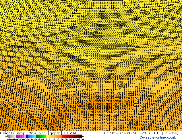 Hoogte/Temp. 850 hPa ECMWF vr 05.07.2024 12 UTC