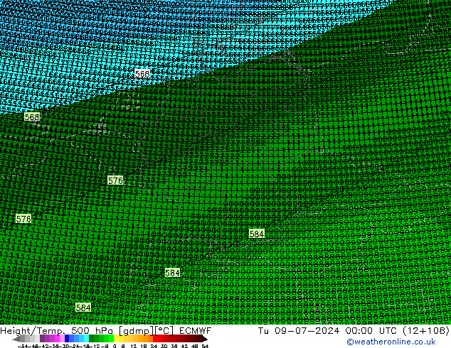 Hoogte/Temp. 500 hPa ECMWF di 09.07.2024 00 UTC