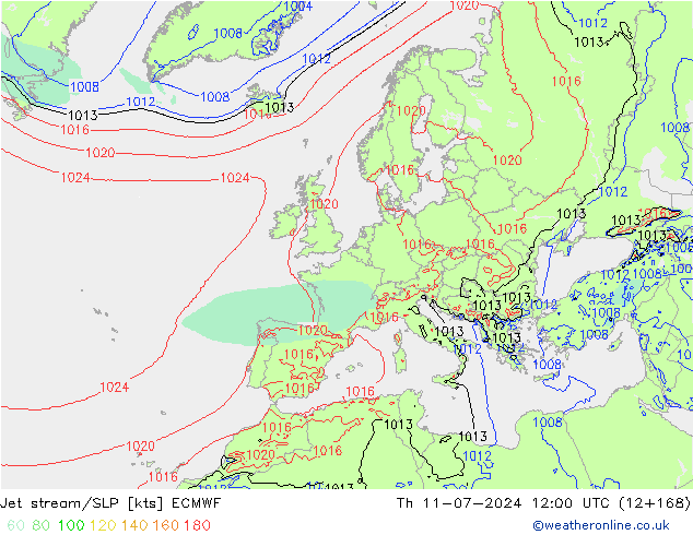 Straalstroom/SLP ECMWF do 11.07.2024 12 UTC
