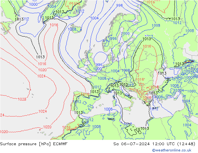 地面气压 ECMWF 星期六 06.07.2024 12 UTC