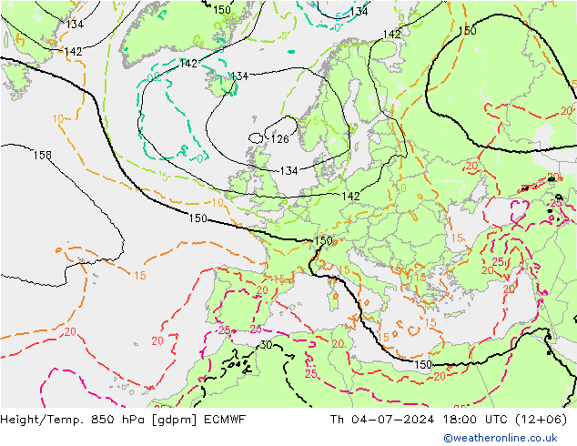 Height/Temp. 850 hPa ECMWF 星期四 04.07.2024 18 UTC