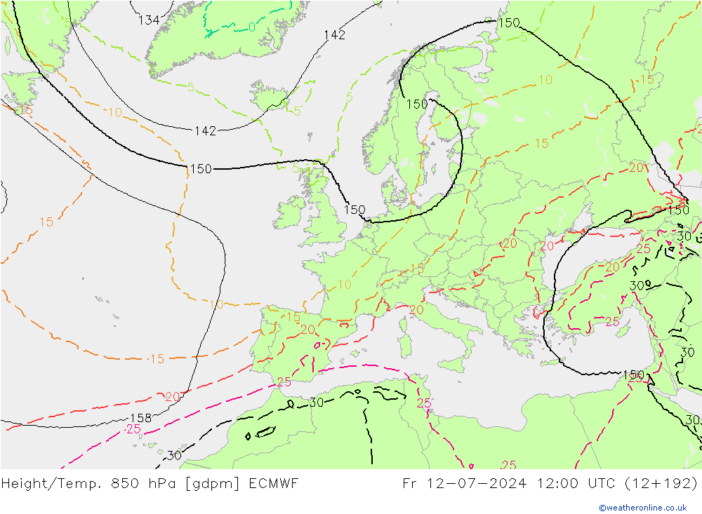 Height/Temp. 850 hPa ECMWF 星期五 12.07.2024 12 UTC