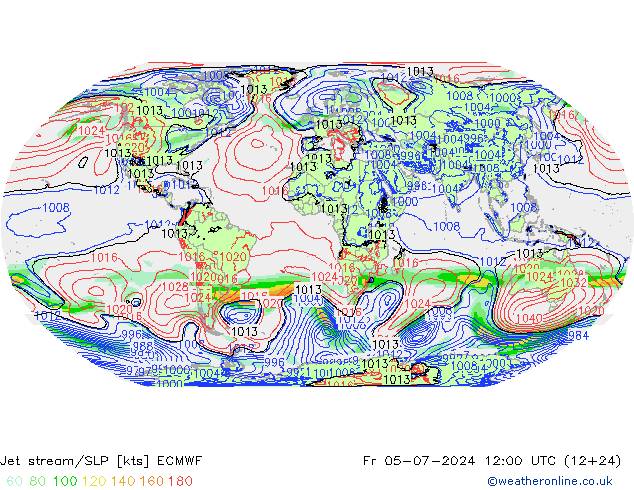 Straalstroom/SLP ECMWF vr 05.07.2024 12 UTC
