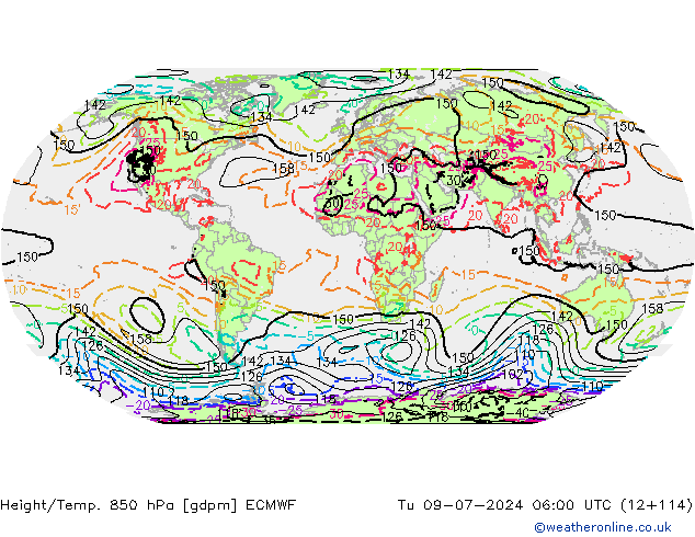Hoogte/Temp. 850 hPa ECMWF di 09.07.2024 06 UTC