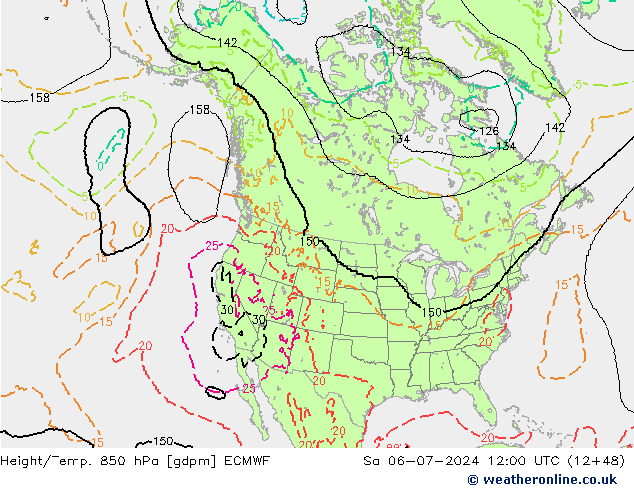 Height/Temp. 850 hPa ECMWF 星期六 06.07.2024 12 UTC