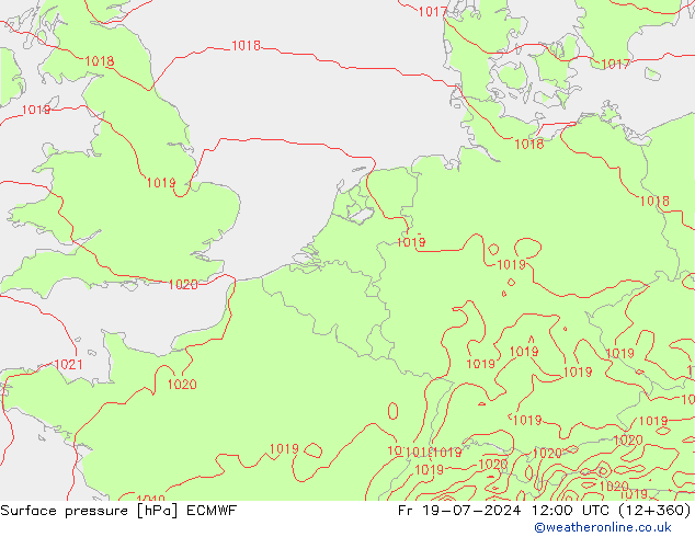 地面气压 ECMWF 星期五 19.07.2024 12 UTC