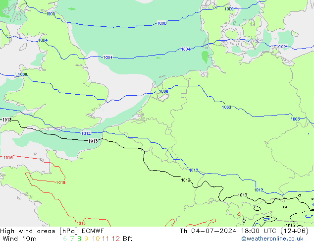 High wind areas ECMWF 星期四 04.07.2024 18 UTC
