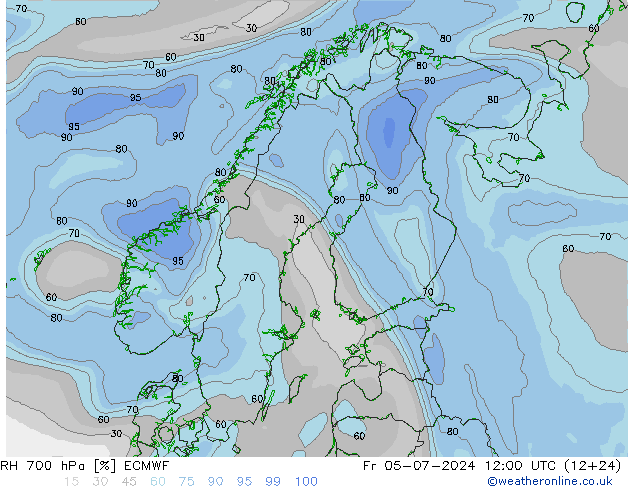 RH 700 hPa ECMWF 星期五 05.07.2024 12 UTC