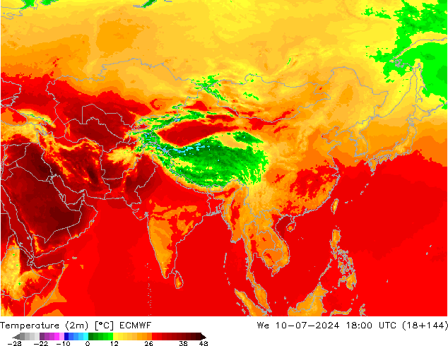 Temperatuurkaart (2m) ECMWF wo 10.07.2024 18 UTC
