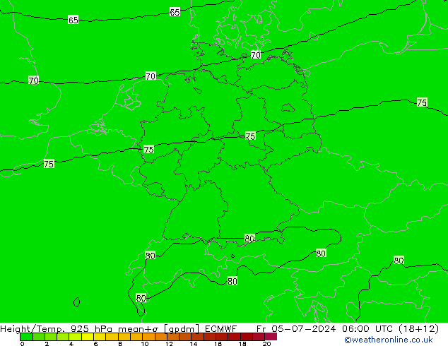 Hoogte/Temp. 925 hPa ECMWF vr 05.07.2024 06 UTC