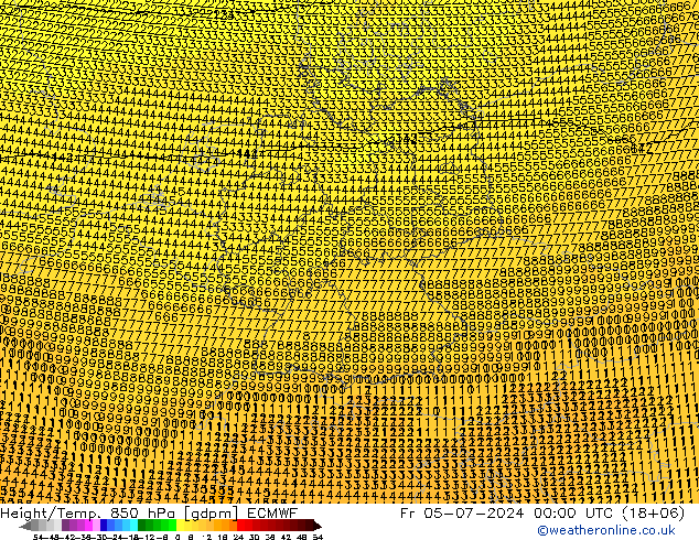 Hoogte/Temp. 850 hPa ECMWF vr 05.07.2024 00 UTC