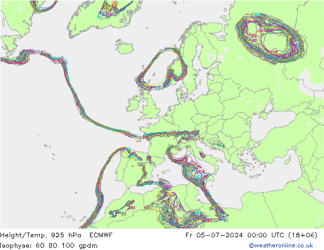 Hoogte/Temp. 925 hPa ECMWF vr 05.07.2024 00 UTC