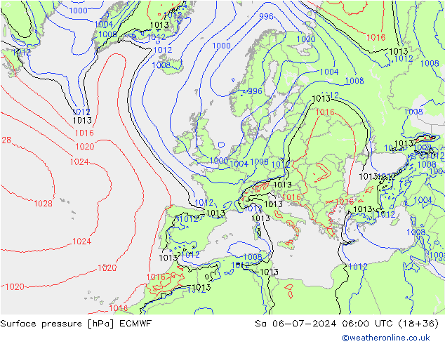 地面气压 ECMWF 星期六 06.07.2024 06 UTC