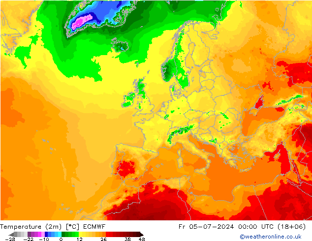 温度图 ECMWF 星期五 05.07.2024 00 UTC