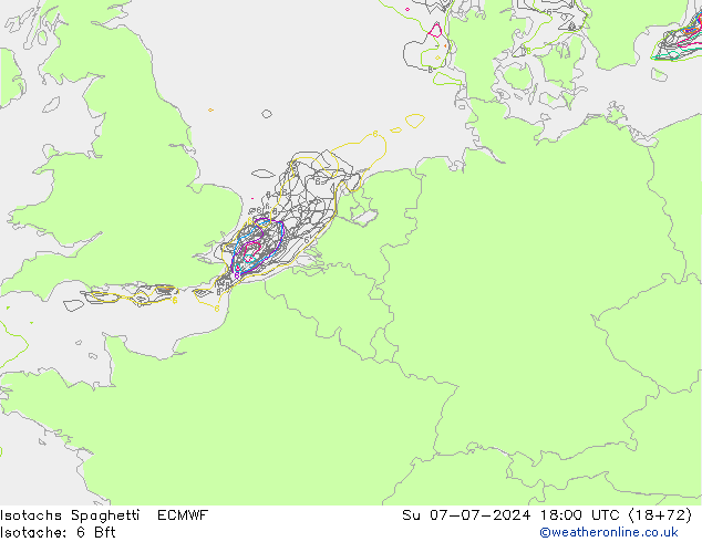 Isotachs Spaghetti ECMWF 星期日 07.07.2024 18 UTC