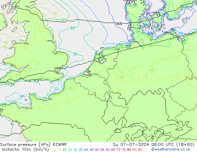 10米等风速线 (kph) ECMWF 星期日 07.07.2024 06 UTC