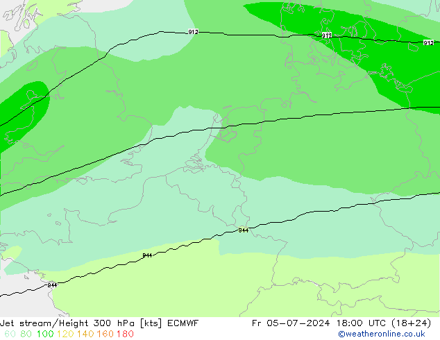 Straalstroom ECMWF vr 05.07.2024 18 UTC