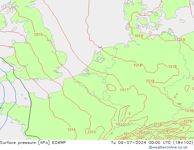 Luchtdruk (Grond) ECMWF di 09.07.2024 00 UTC
