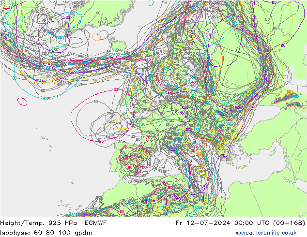 Hoogte/Temp. 925 hPa ECMWF vr 12.07.2024 00 UTC