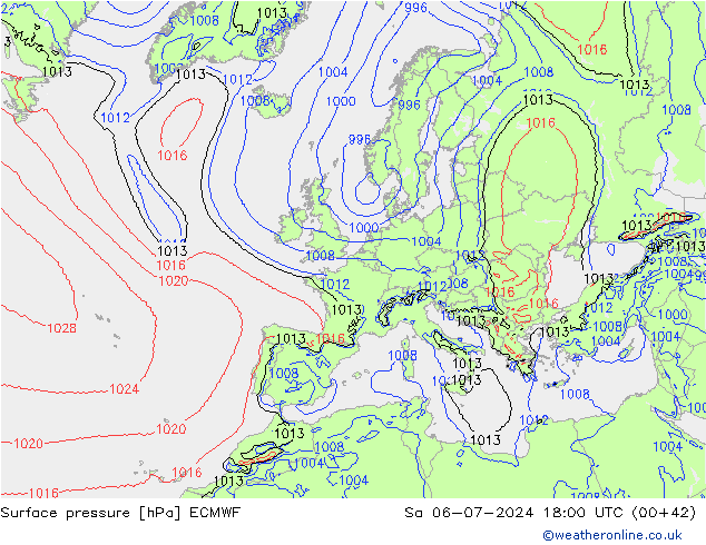 地面气压 ECMWF 星期六 06.07.2024 18 UTC