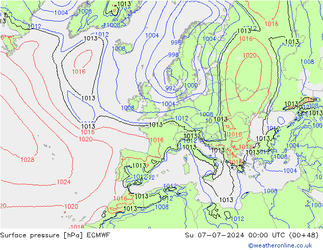 地面气压 ECMWF 星期日 07.07.2024 00 UTC