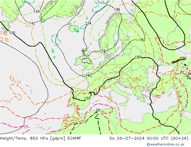 Height/Temp. 850 hPa ECMWF 星期六 06.07.2024 00 UTC