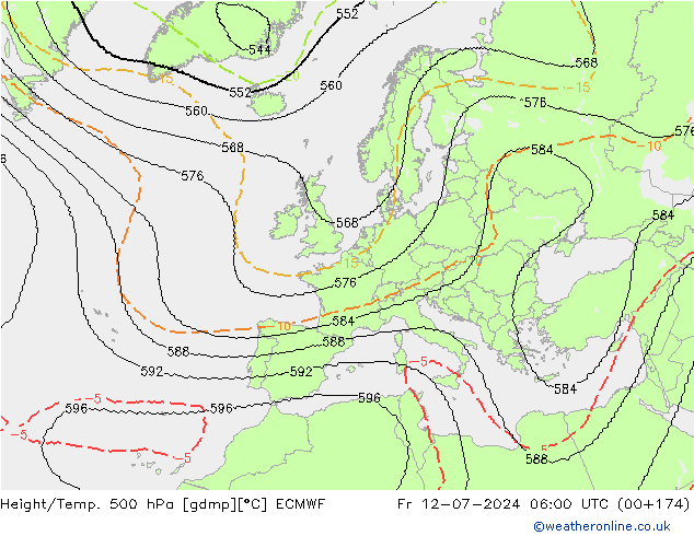 Hoogte/Temp. 500 hPa ECMWF vr 12.07.2024 06 UTC
