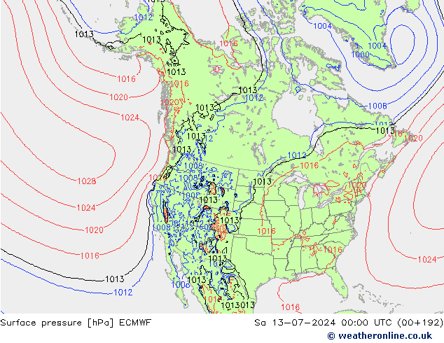 地面气压 ECMWF 星期六 13.07.2024 00 UTC