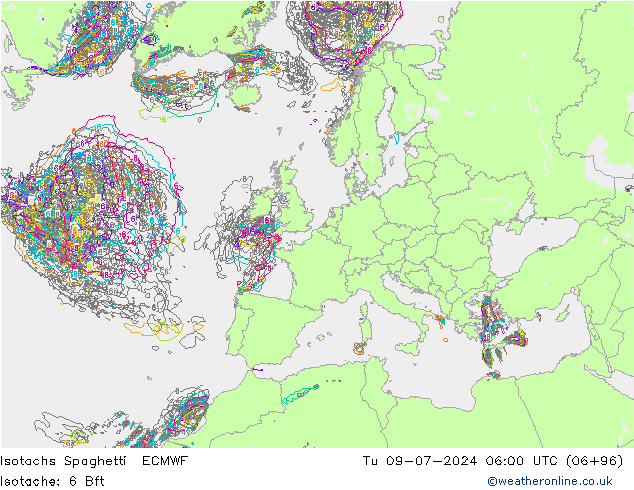 Isotachen Spaghetti ECMWF di 09.07.2024 06 UTC