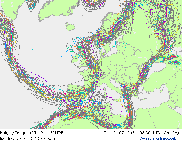 Hoogte/Temp. 925 hPa ECMWF di 09.07.2024 06 UTC