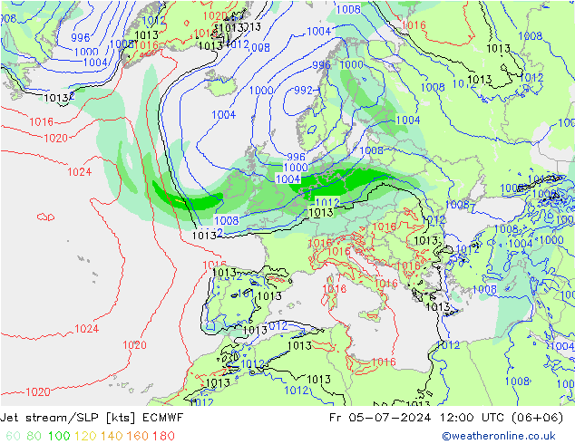 高速氣流/地面气压 ECMWF 星期五 05.07.2024 12 UTC