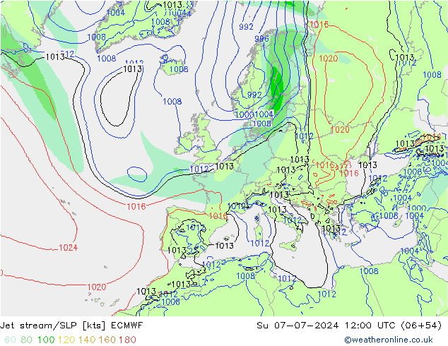 高速氣流/地面气压 ECMWF 星期日 07.07.2024 12 UTC