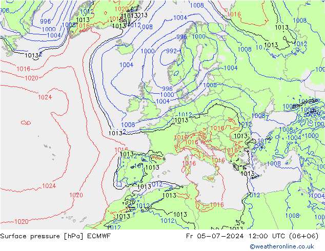 地面气压 ECMWF 星期五 05.07.2024 12 UTC