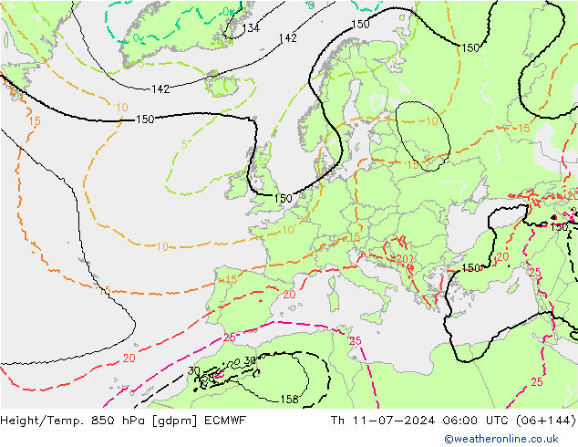 Height/Temp. 850 hPa ECMWF 星期四 11.07.2024 06 UTC