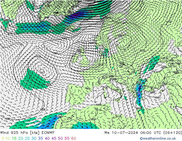 风 925 hPa ECMWF 星期三 10.07.2024 06 UTC