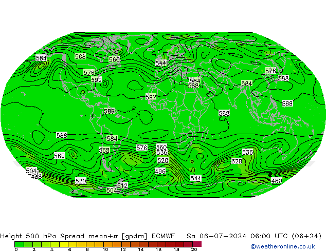 Hoogte 500 hPa Spread ECMWF za 06.07.2024 06 UTC